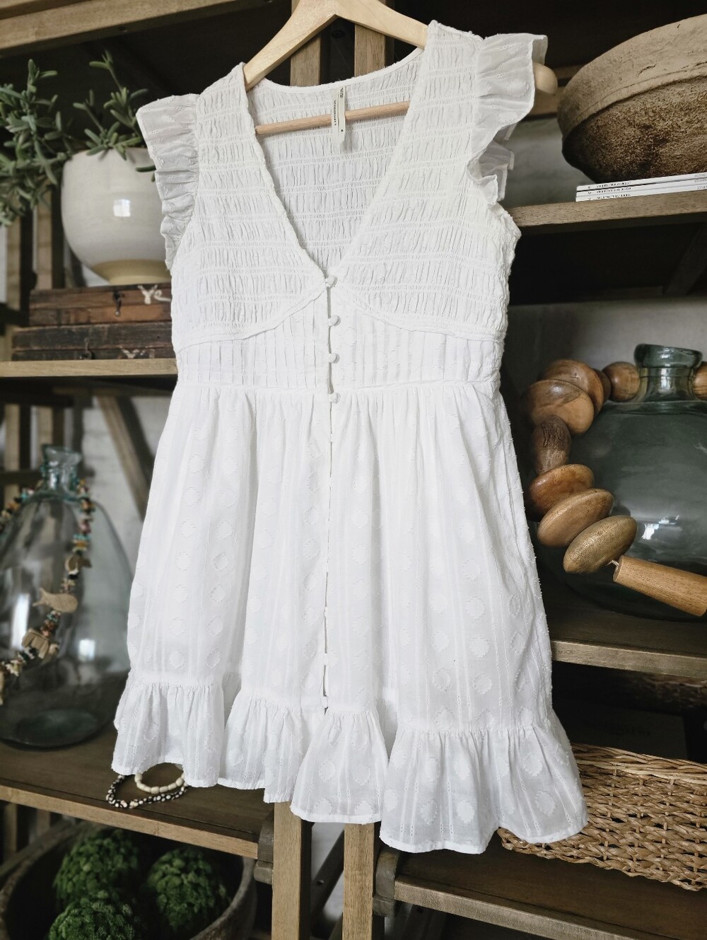 Anthropologie Peregrine Mini Dress Size S Petite White Cotton